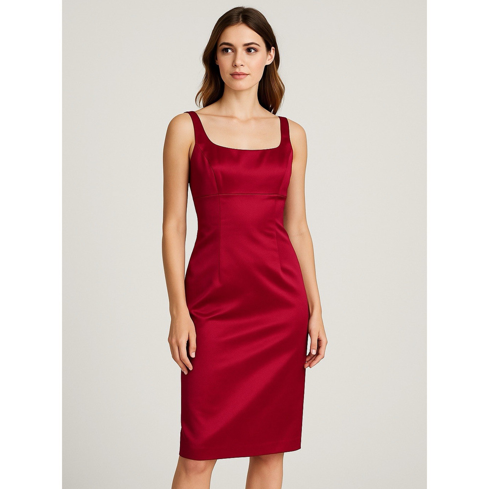 Vintage Carlisle Dress Womens 0 Red 100% Silk Satin Sheath Cocktail Y2K 90s